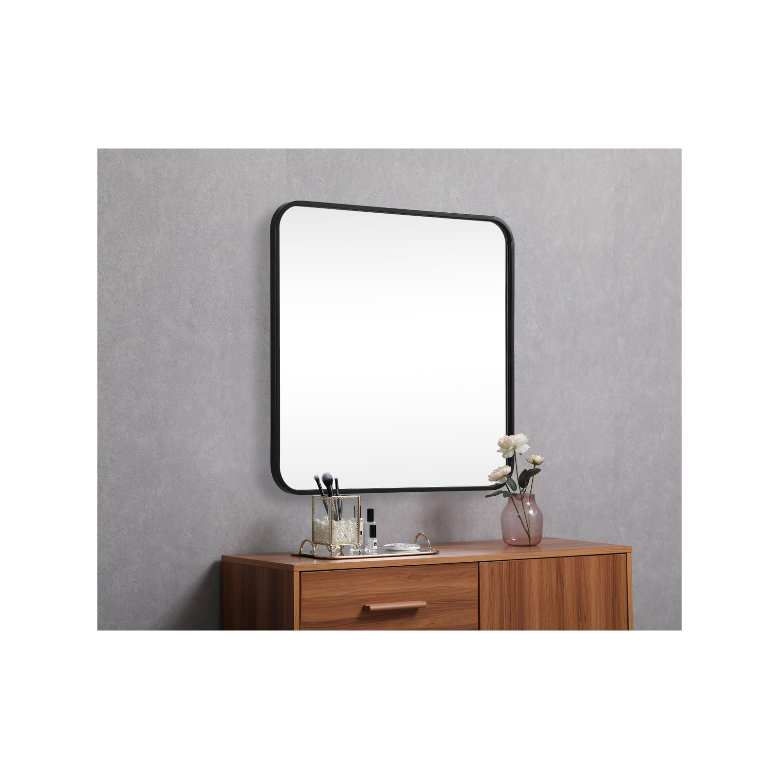 Metal Square Wall Mirror, Black, 24"  x 24" 