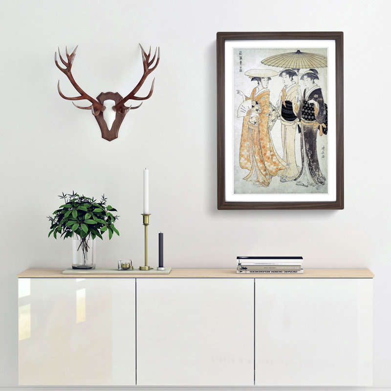 The Promenade by Torii Kiyonaga - Picture Frame Painting Print, 36cm H x 27cm W x 2cm D, Walnut Framed