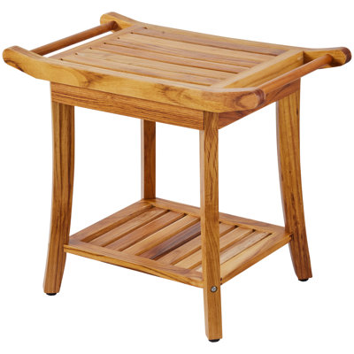 Teak Shower Bench, 22 x 14.4 x 18.5 in, 300 lbs Maximum Load Capacity Shower Chair Seat, Waterproof Wood Shower Stool with Storage Shelf Handle Non-Slip Feet