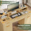 Bureau de 59 po avec station de charge, bureau d'ordinateur cannelé avec plateau à clavier et tablettes réglables, bureau de direction pour bureau, salon, chambre à coucher-948282787