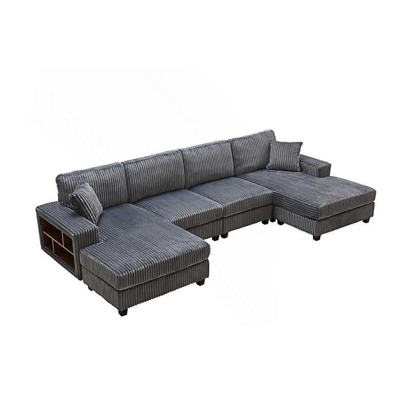 Canapé convertible combiné en forme de U, canapé moderne confortable de grande taille à 4 places, Velours côtelé gris foncé