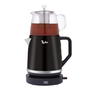 Machine à thé électrique avec théière en verre, bouilloire en acier inoxydable 1,8, affichage numérique de la température, fonction de maintien au chaud - chaudière à eau chaude de style Samovar turc persan - noir