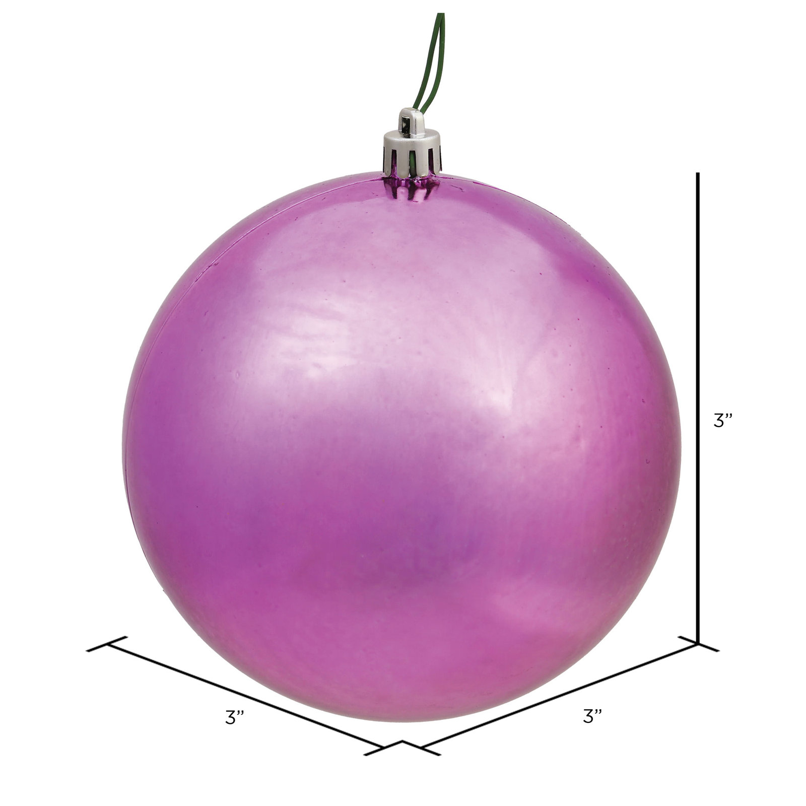 Holiday Décor Ball Ornament, Shiny Mauve, 3" H x 3" W x 3" D