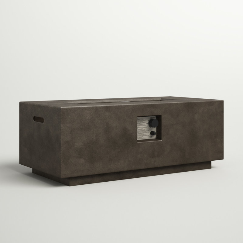 Abigale Rectangle Concrete Propane Smokeless Fire Pit Table, White Stone, 15" H x 42" W x 20" D