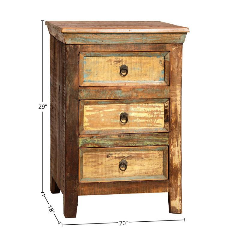 Nantucket Distressed Painted Reclaimed Hardwood 3-Drawer Storage Night Stand