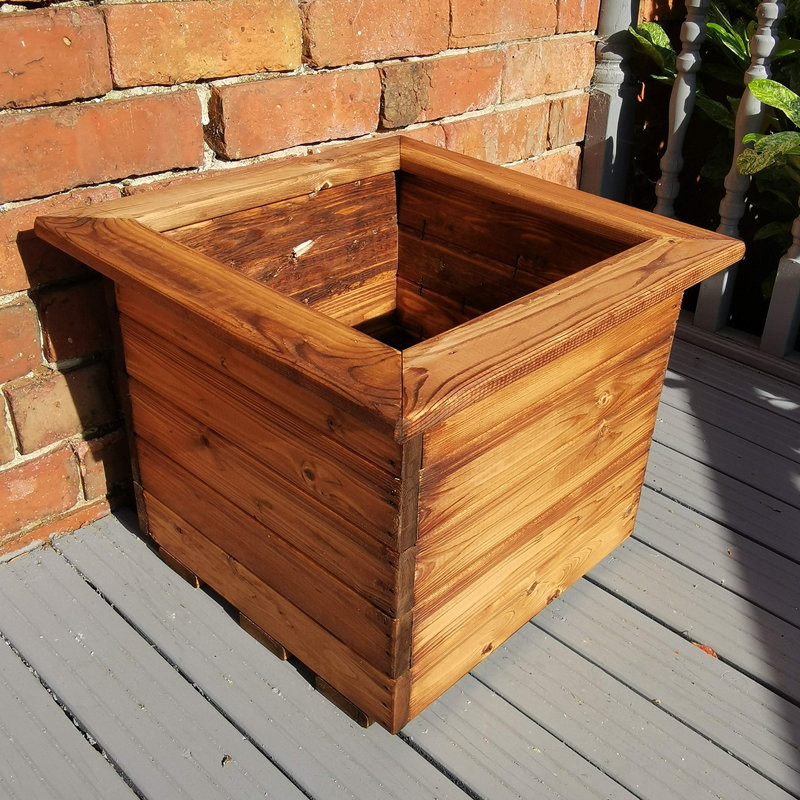 Bulkley Hand Made 46Cm X 46Cm Chunky Rustic Wooden Garden Large Square Planter