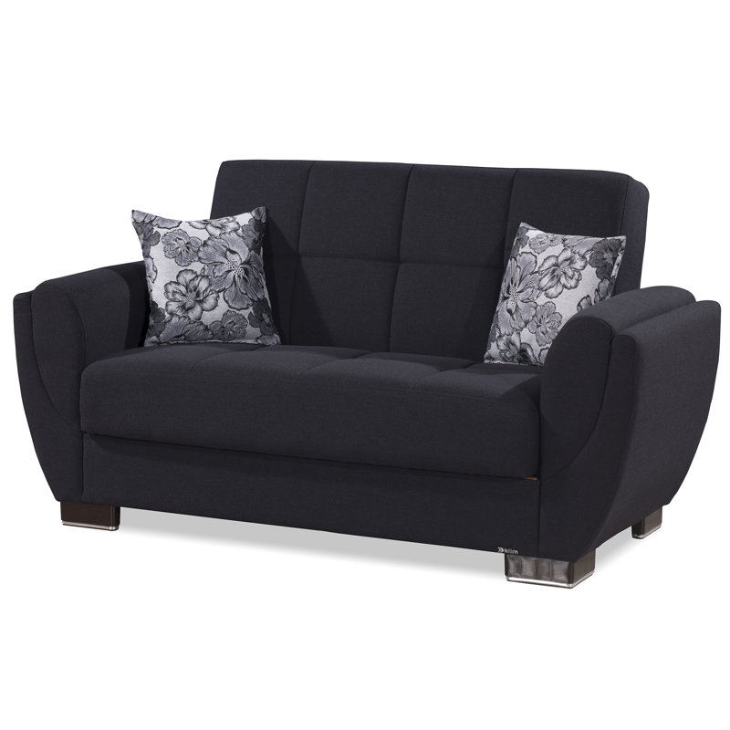 Canapé-lit avec rangement en tissu 3 en 1 Jaliah, Bleu denim, H 38 po x l 71 po x P 37 po