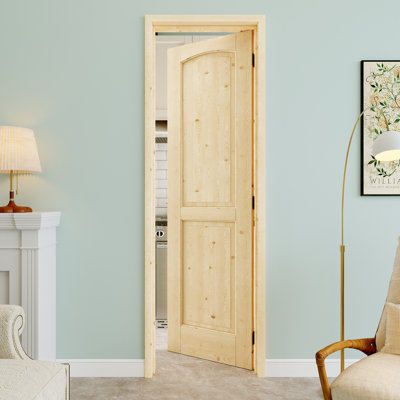 Porte pré-suspendue à 2 panneaux en bois de pin 24 po x 80 po avec charnières noires, bois de pin naturel, pouvant être peint et imperméable, combinaison pour la lessive, portes de placard, portes de pièce, droite