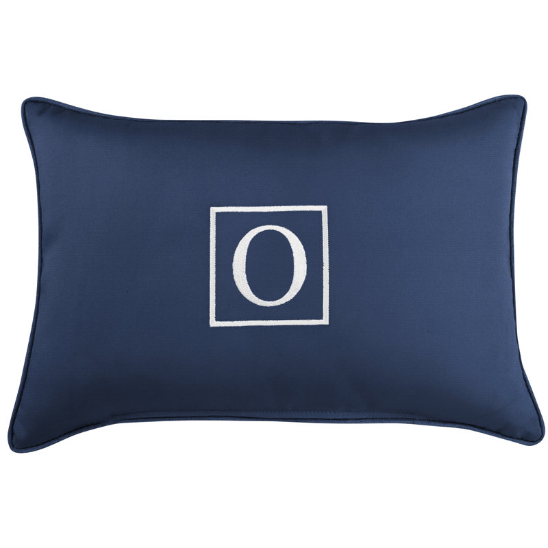 Kerrell Embroidered Sunbrella® Outdoor Throw Pillow, O, Canvas Navy Sunbrella® Canvas