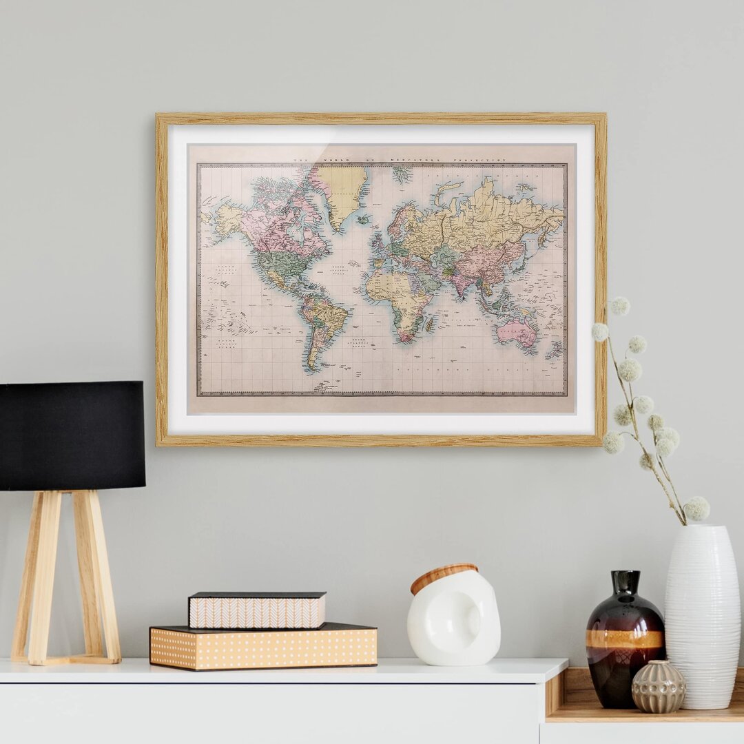 Gerahmtes Poster Vintage World Map, 1850