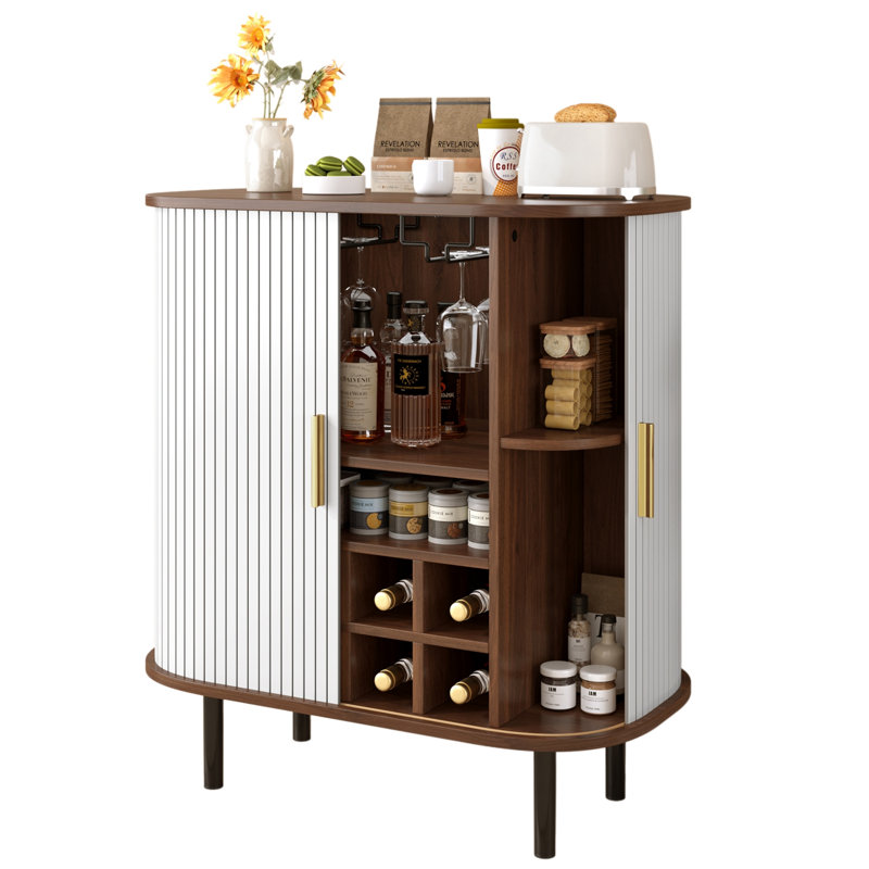 Buffet avec tablettes réglables et supports en verre, White