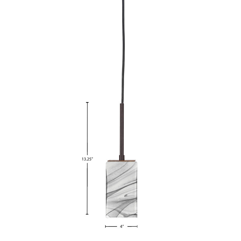 Mini-luminaire suspendu à cordon Wakefield, fini granit foncé avec verre tourbillon onyx carré de 3,5 po