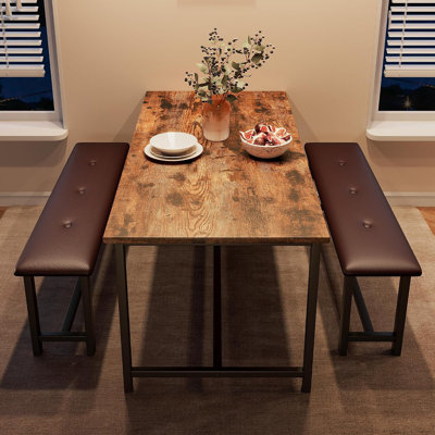Ensemble table et chaises de salle à manger rectangulaires de style industriel de 44 pouces pour 4 personnes avec 2 bancs rembourrés