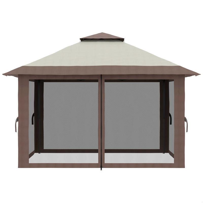 Pop Up Gazebo With Netting, Instant Canopy Tent Shelter With 2-Tier Roof,  Wheeled Carry Bag, Water/Sand Bags