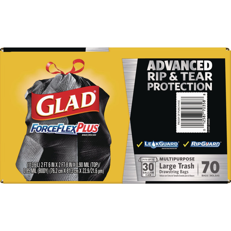 30 Gallons Plastic Trash Bags - 70 Count