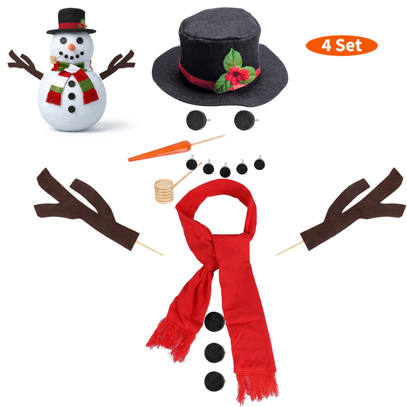 Ensemble de 4 décorations en bois bonhomme de neige, Vert
