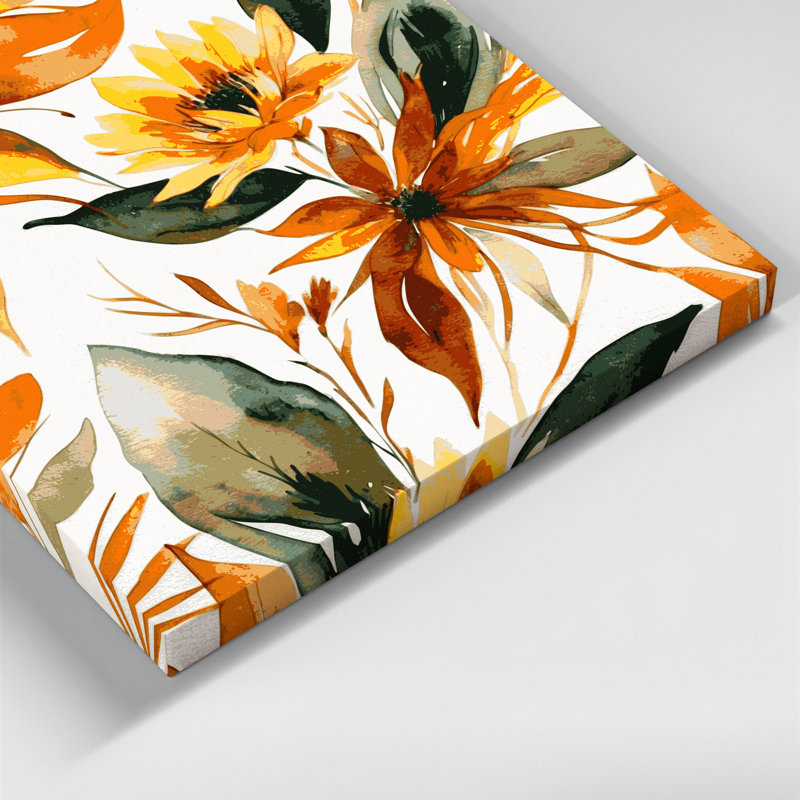 Aquarelle, art floral sur toile beige, H 16 po x l 16 po