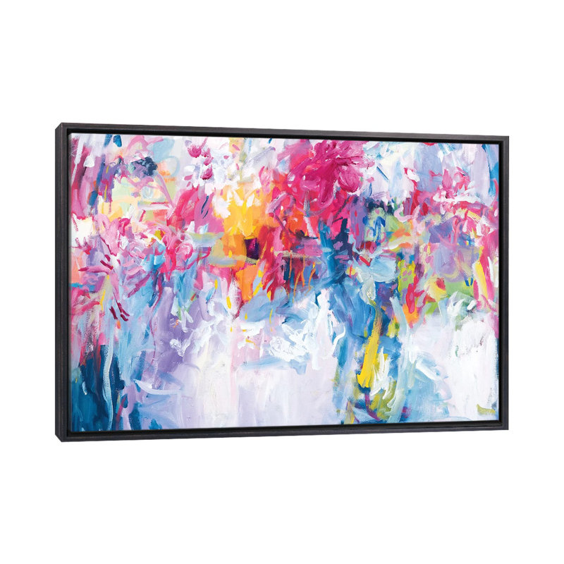 Reproduction d’art, "fleurs dans ma main" par Amira Rahim, Pas de tapis, Distressed Black Framed Canvas