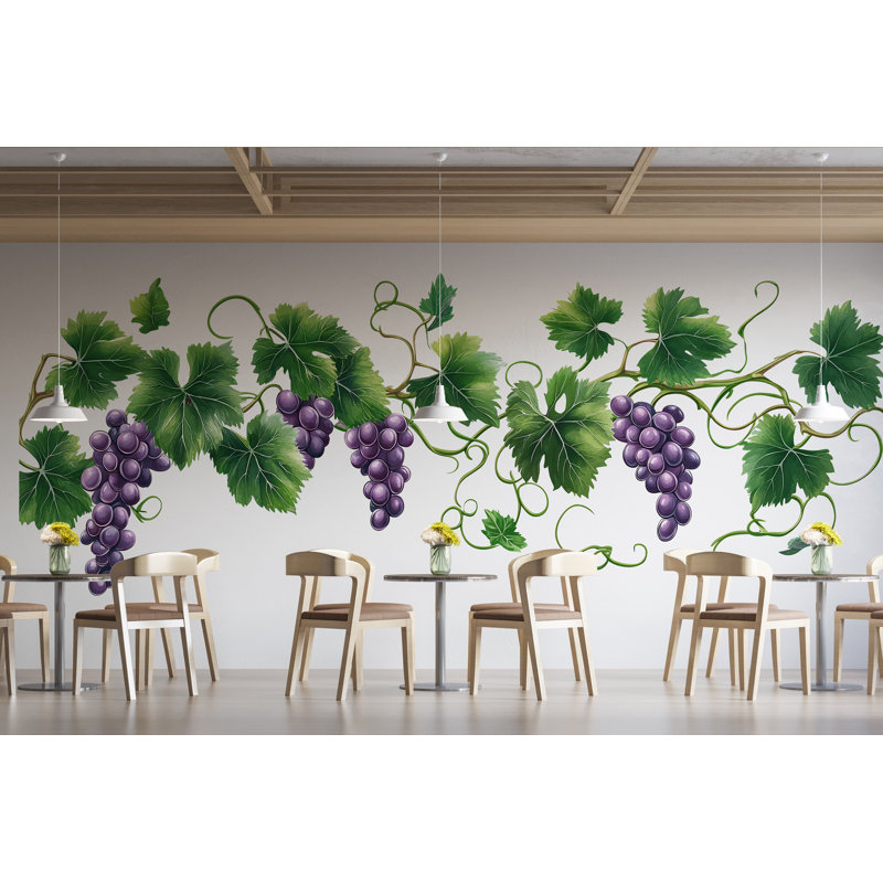 Murale de vigne raisin, art mural de bar à vin, décor de raisin botanique, design d'intérieur de restaurant 412Mv