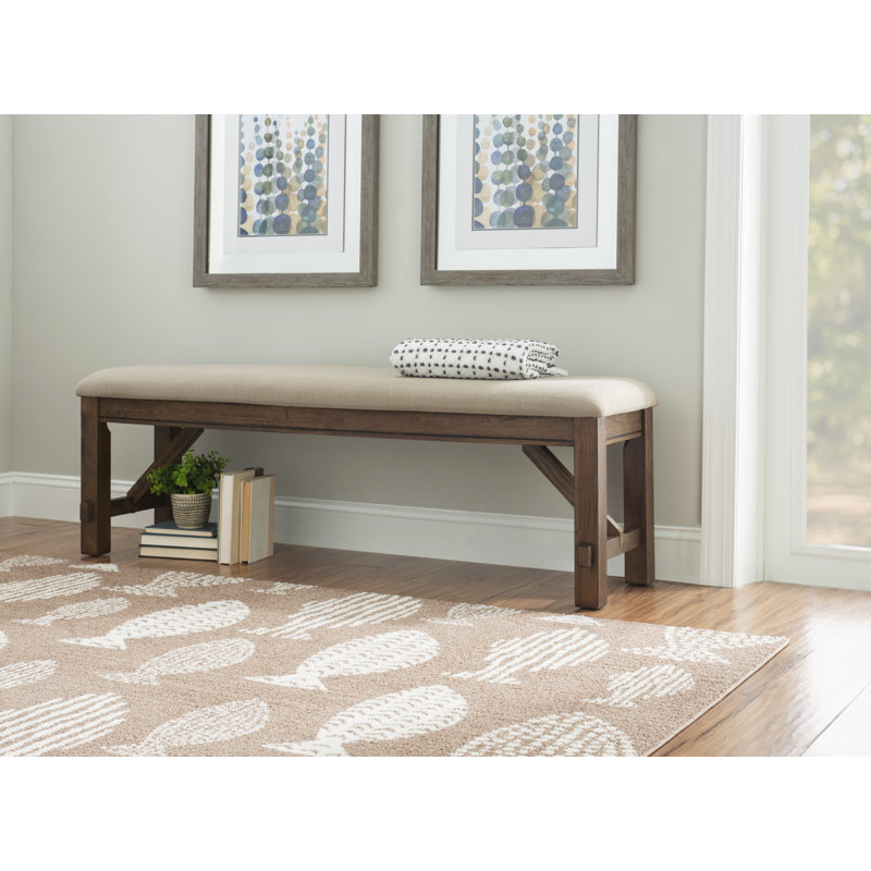 Helbert 60" Solid Wood and Upholstered Farmhouse Dining Bench, Rustic Umber