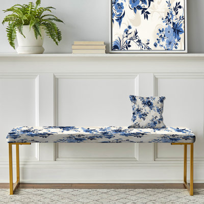Cobalt bleu Cameo Silhouettes II motif victorien - banc rembourré floral doré