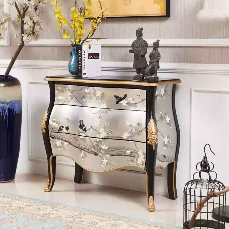 Commode décorative en feuille d'argent peinte à la main, H 35,43 po x l 47,24 po x P 20,08 po