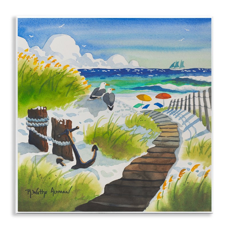 Plaque murale mouette et ancre sur le rivage, design Robin Altman