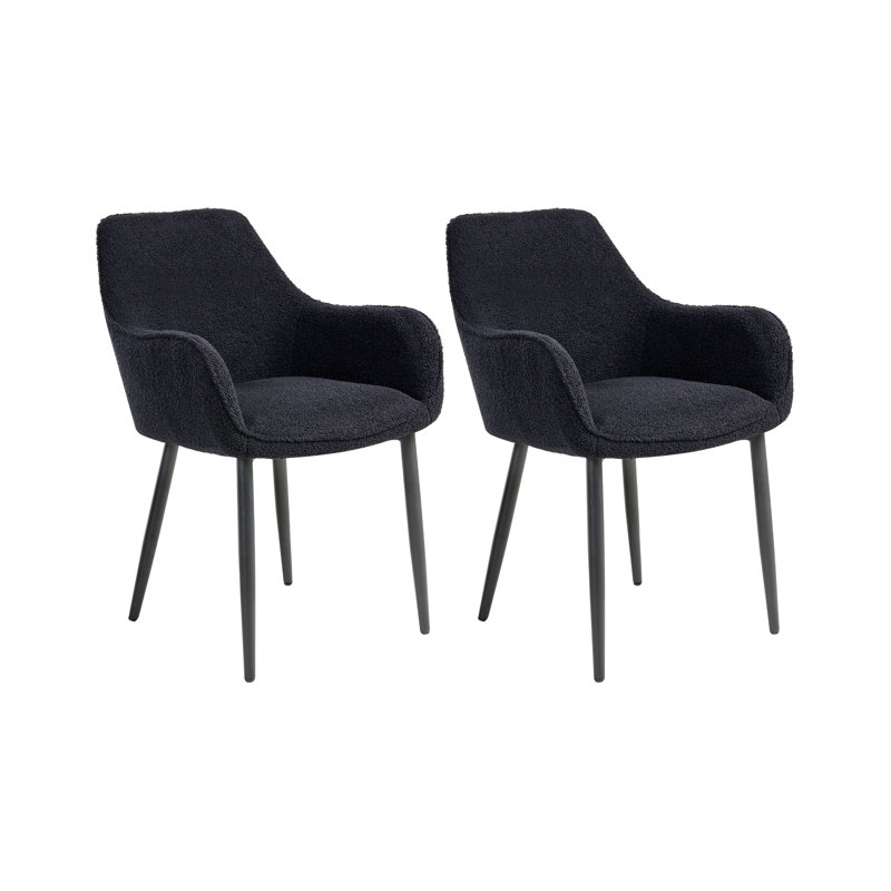 48cm H Boucle Upholstered Upholstered Back Armchair in Black