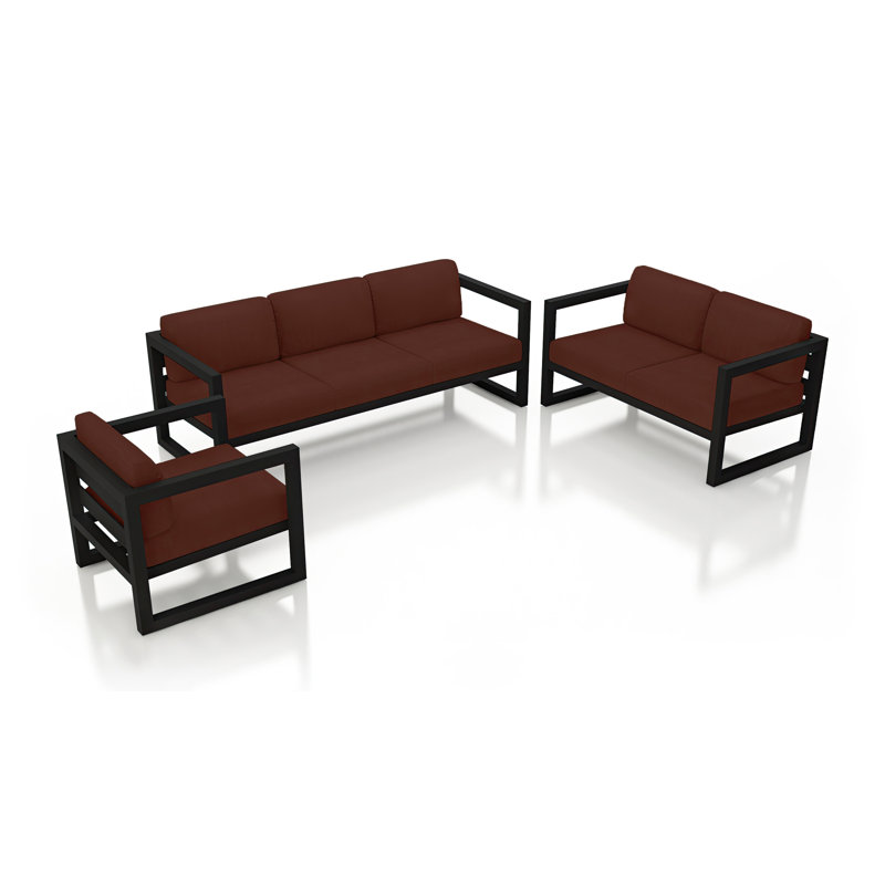 Avion 3 Piece Sofa Loveseat Set, Canvas Henna Sunbrella® Canvas, Black
