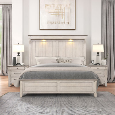 Ophelia & Co. Ken 3-Piece Bedroom Set with Touch LED Lighting, Weathered Dusty-taupe Finish by Ophelia & Co.