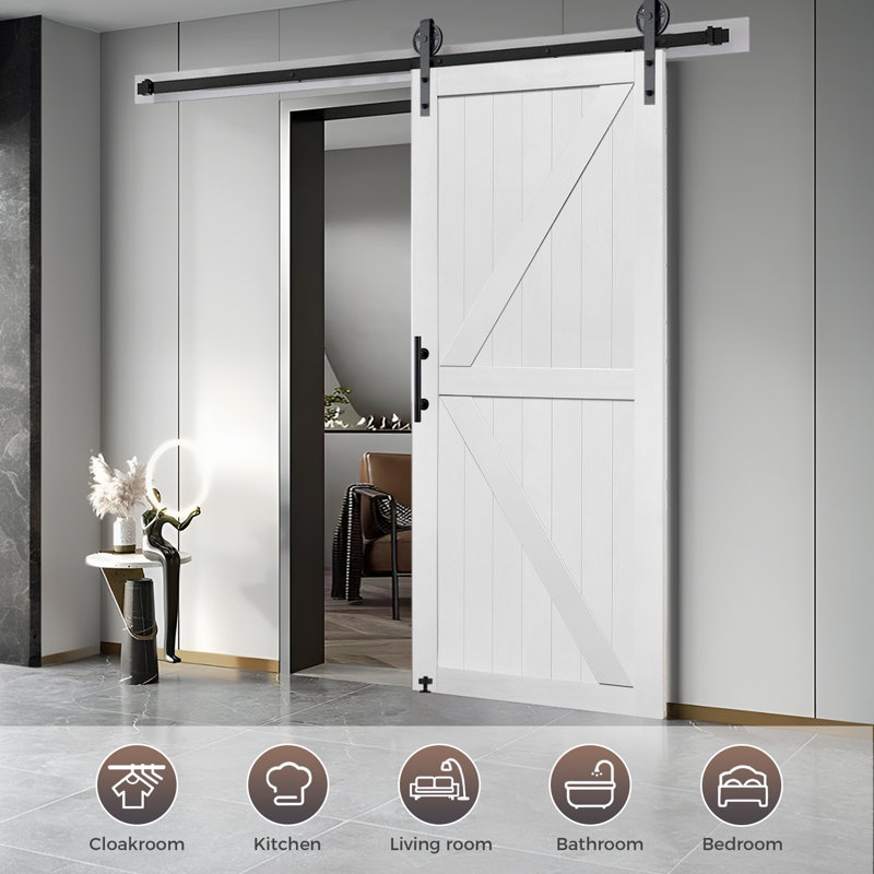 MDF Barn Door Easy Assembly -Solid Slab Covered with Water-Proof PVC Surface with Hardware Kit, 36" x 84", White