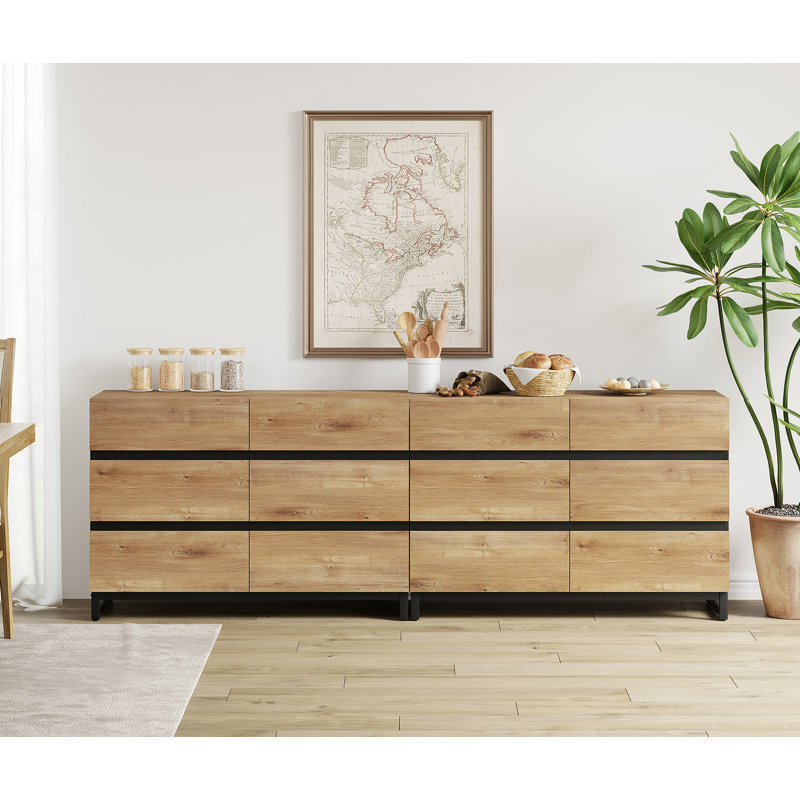Buffets multifonctionnels, buffet moderne 2 en 1 avec 12 tiroirs et base en métal, armoire de rangement pour la cuisine, armoire à café