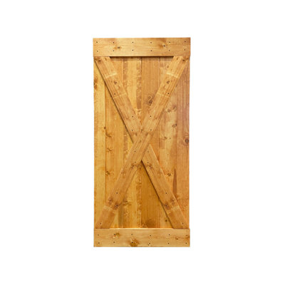 Porte de grange à panneaux en bois et métal X Series sans trousse de quincaillerie d'installation