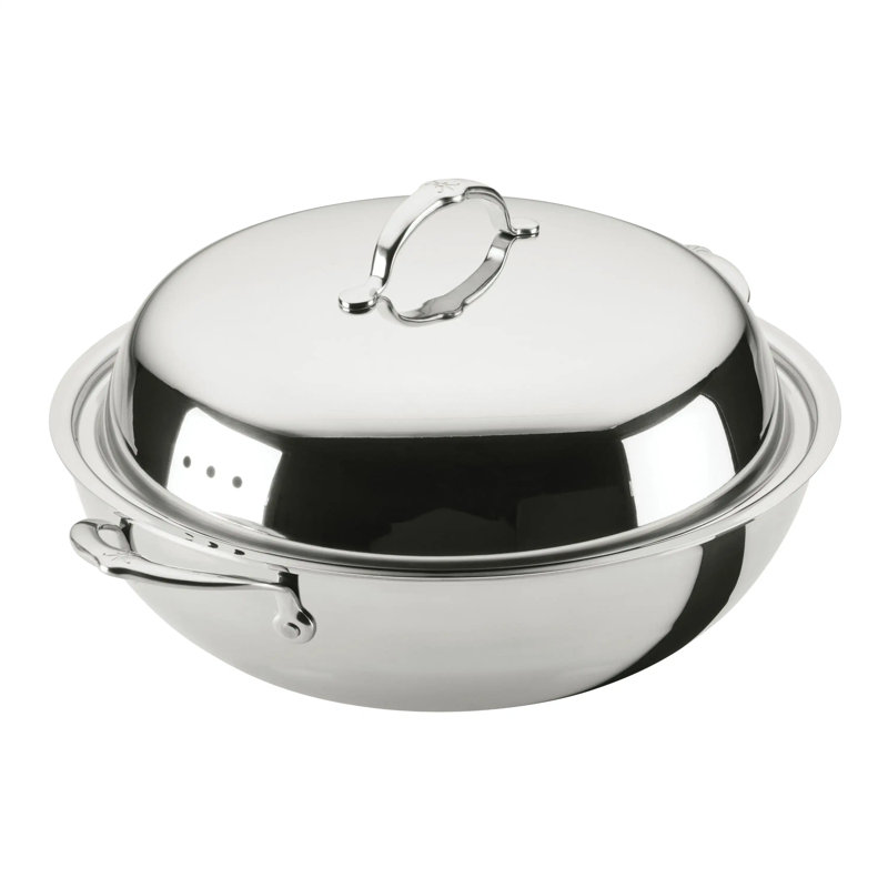 Wok en acier inoxydable 14 po avec couvercle en dôme