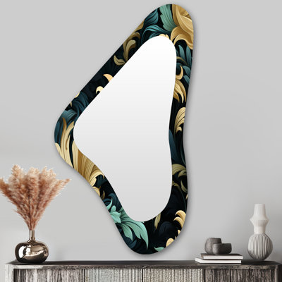 Miroir mural damassé noir et doré