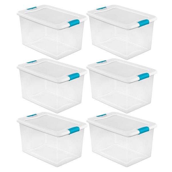 Sterilite 25 Qt Latching Storage Box, Stackable Bin with Latch Lid, Plastic  Container to Organize Closet Shelf, Clear with White Lid, 12-Pack