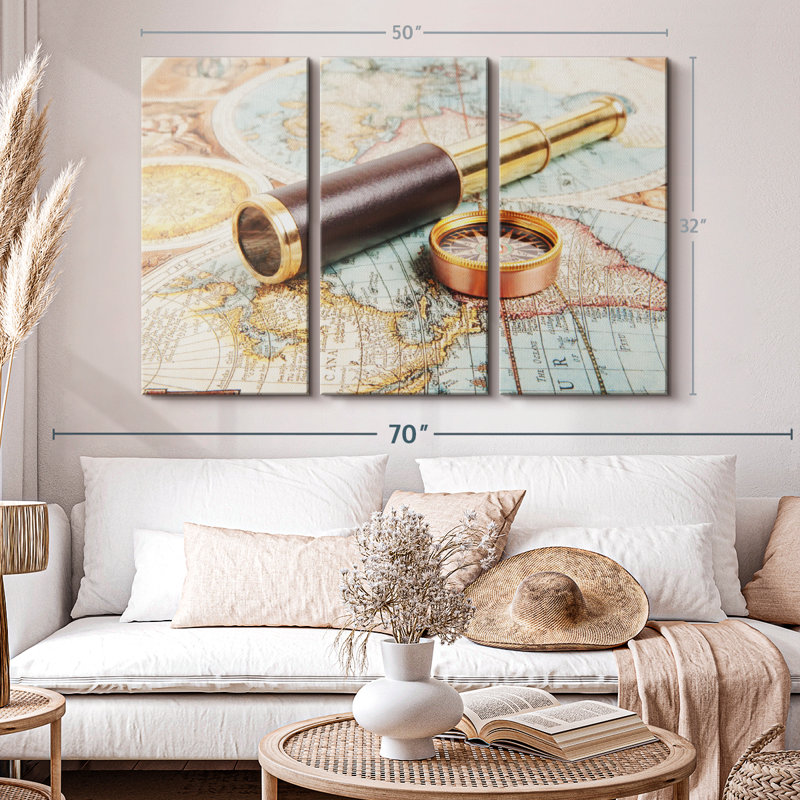 "Espion et boussole" sur toile, H 32 po x l 50 po x P 1,25 po