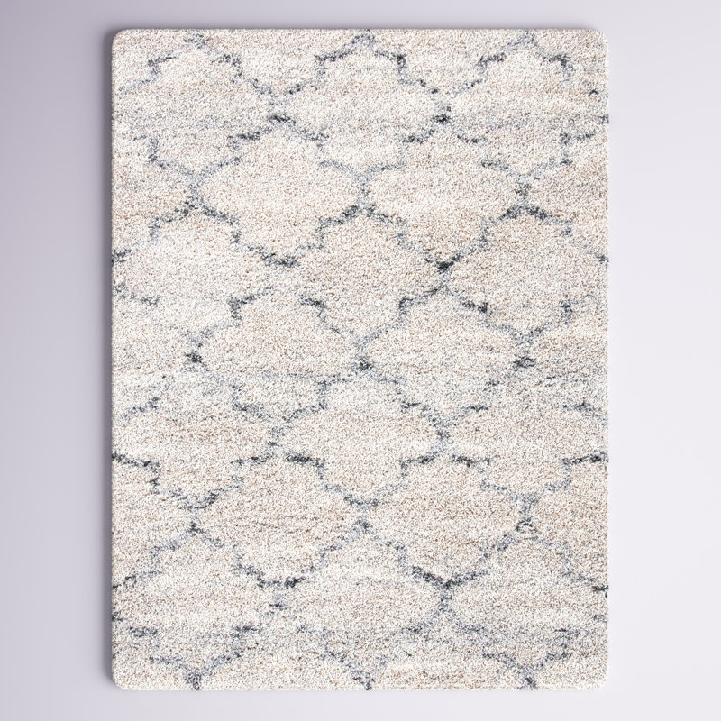 Amarion Geometric Gray/Ivory Area Rug, Rectangle 6'7" x 9'