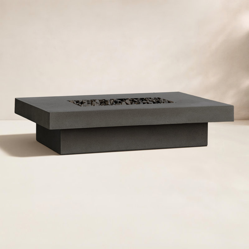 Geneva Concrete Propane Fire Pit Table, Carbon, 14" H x 60" W x 45" D