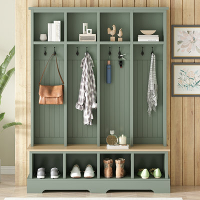Alexander Farmhouse Hall Tree with 8 Hooks, Bench & Open Storage Compartments
