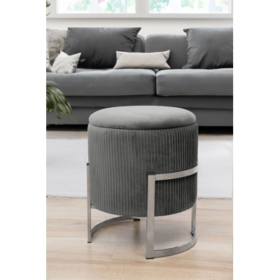 40cm Wide Velvet Tufted Circle Pouffe Ottoman with Storage