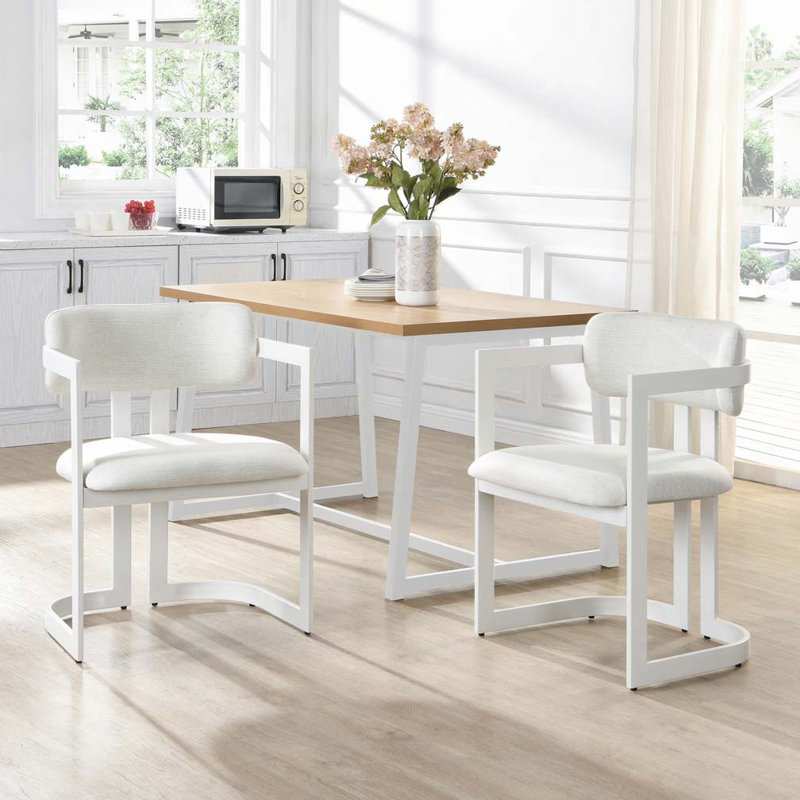Chaises de salle à manger rembourrées, Blanc, Blanc