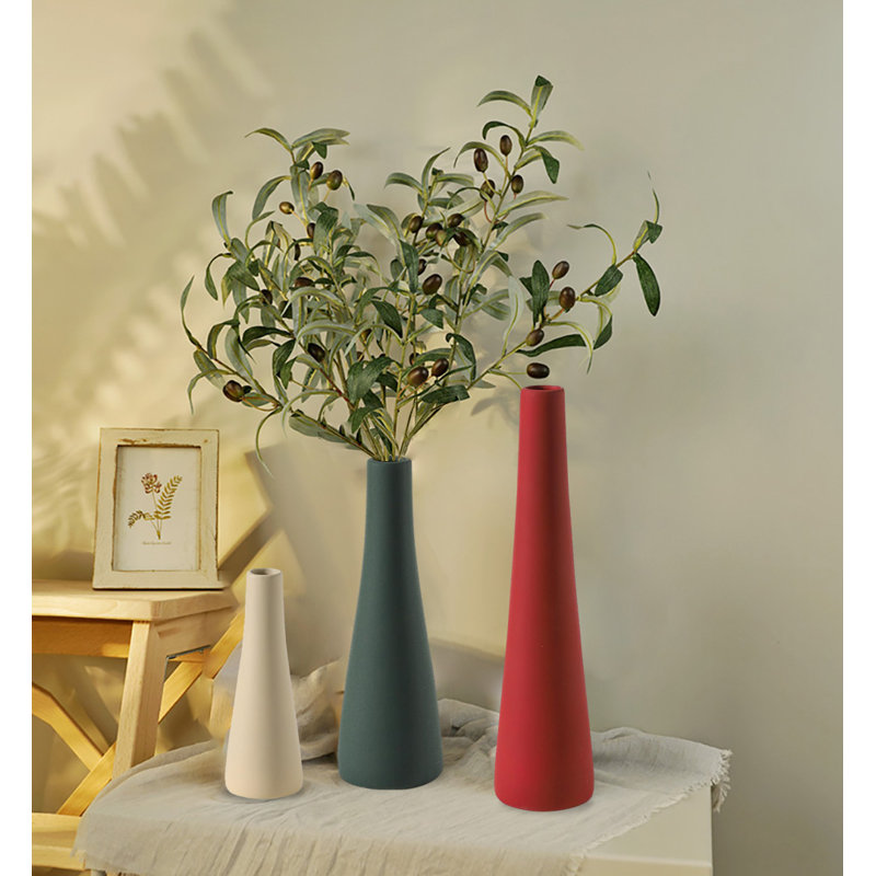 Ceramic Vase Set Of 3, Modern Farmhouse Vases For Home Decoration, Brown/Beige