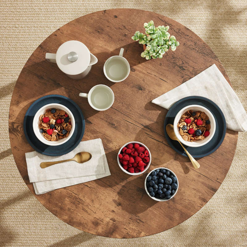 3-Piece Brown Engineered Wood Round Dining Set with Metal Legs