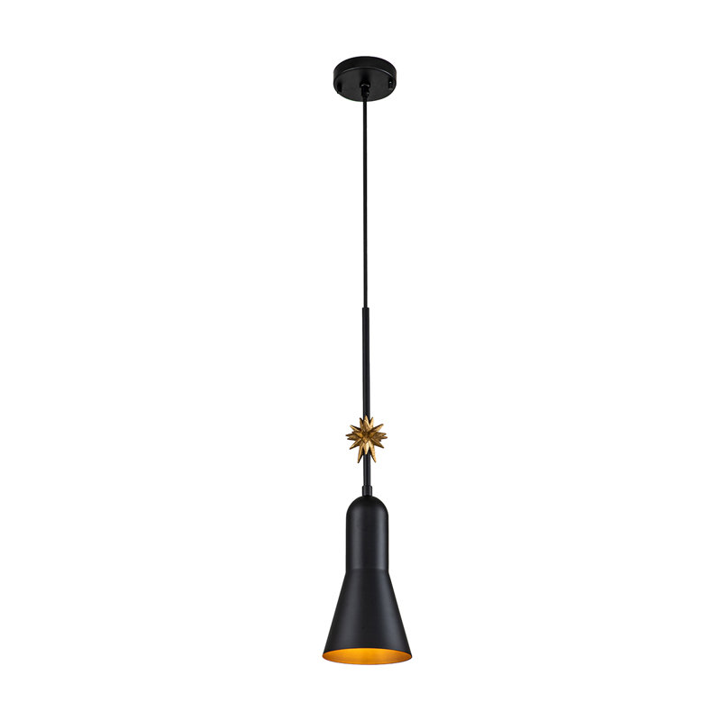 Etoile Small Aged Brass Pendant, Matte Black, 22.5" H x 5.25" W x 5.25" D