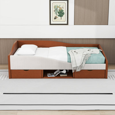 Upholstered Daybed with Drawers and Streamlined Safety Guardrail