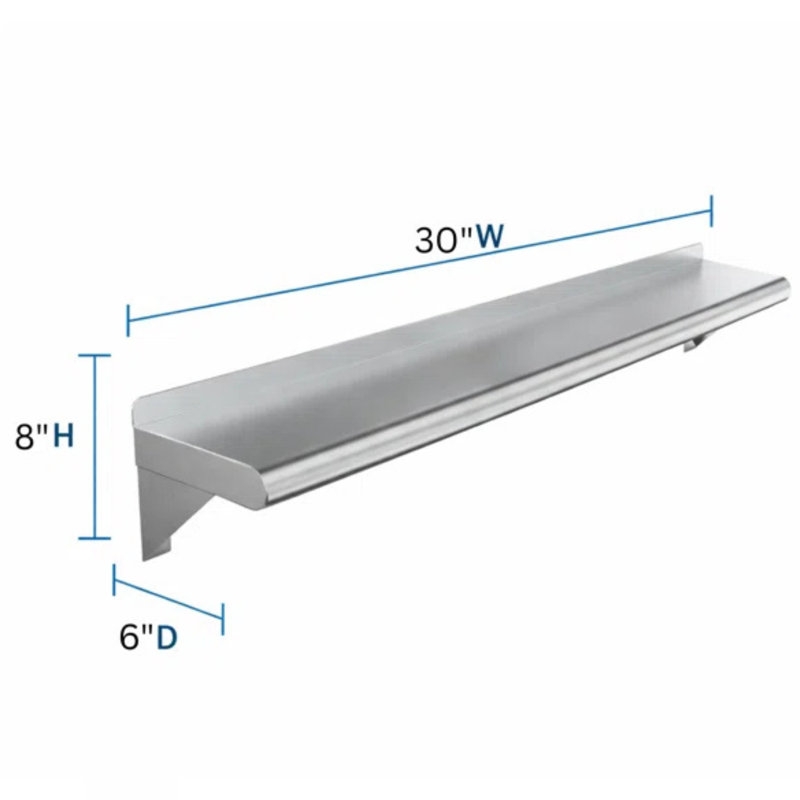 Tablette de rangement murale robuste en acier inoxydable, H 8 po x l 30 po x P 6 po