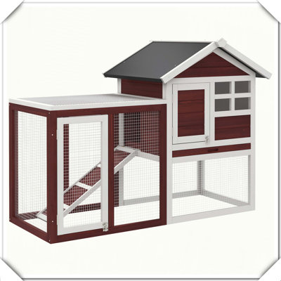 Wooden Rabbit Hutch with Waterproof Roof Outdoor Run Removable Tray Ramp