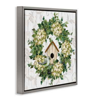 Spring Birdhouse Wreath Framed Floater Canvas Wall Art by Annie LaPoint