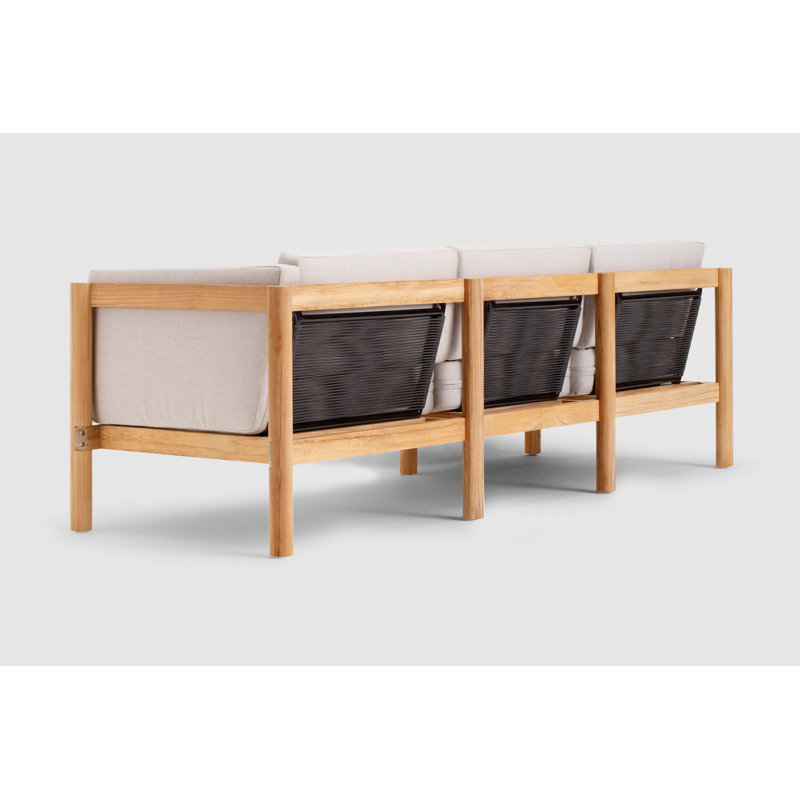 Haven 4-Piece Teak Outdoor Sectional With Sunbrella Cushions, Sunbrella Ashe, 4